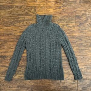 Vintage lauren Ralph Lauren hand knitted Charcoal Cable Knit Turtleneck Sweater